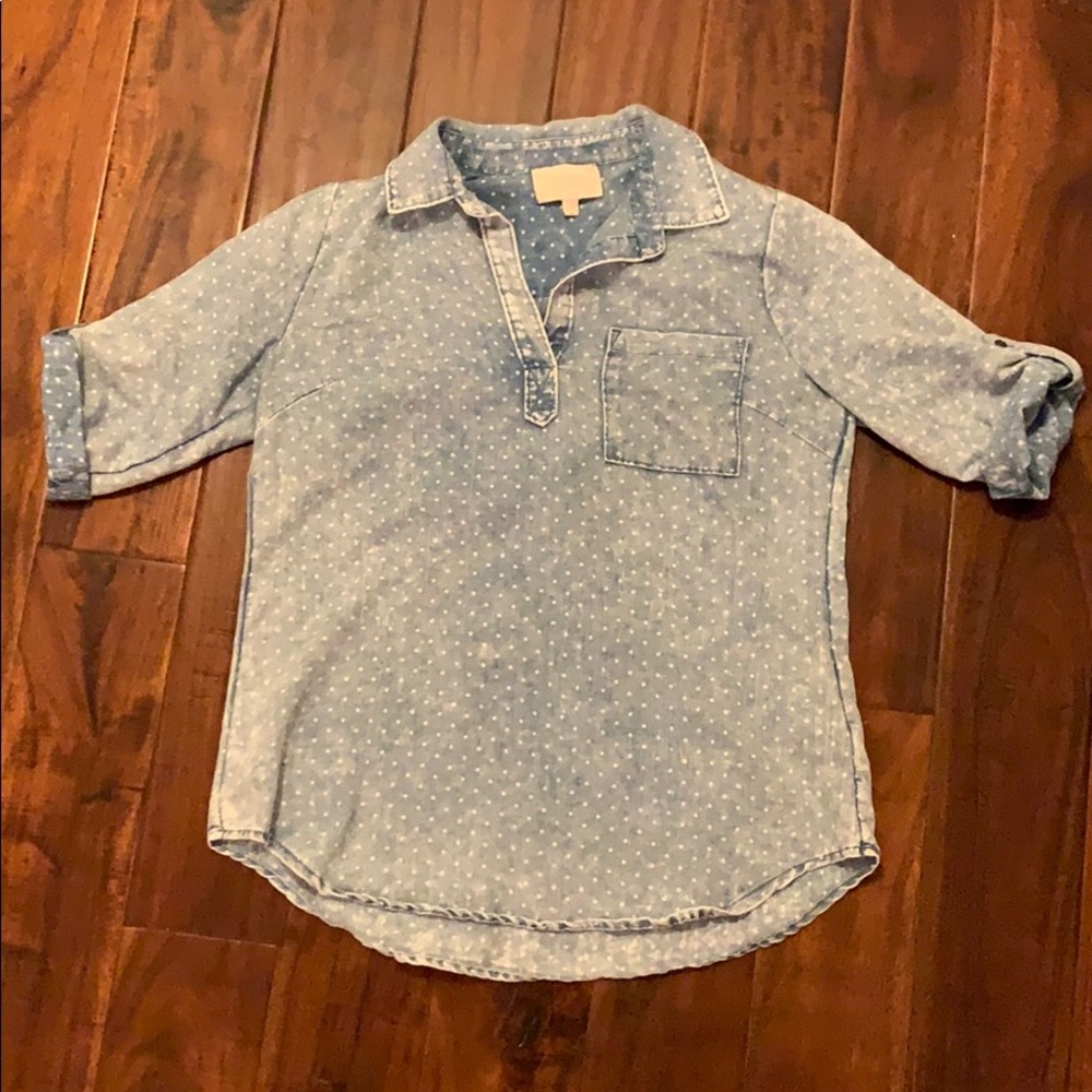 SKIES ARE BLUE polka dot chambray shirt